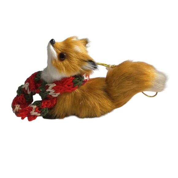 Fox Ornament Christmas 5 in Realistic Fur Animal Decor - Picture 2 of 7